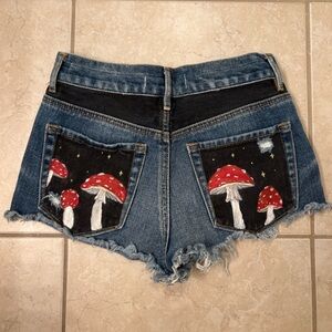 Custom Red Mushroom Denim Shorts